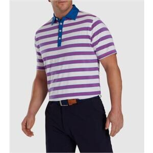 FootJoy Men's White Deep Blue Bold Stripe Lisle-Previous Season Style Size XL